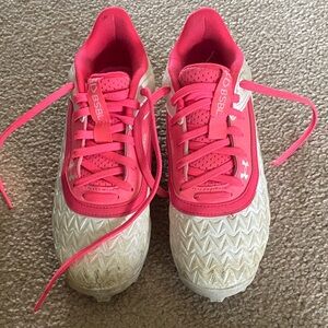 Under Armour Pink and White Baseball/Softball Cleats